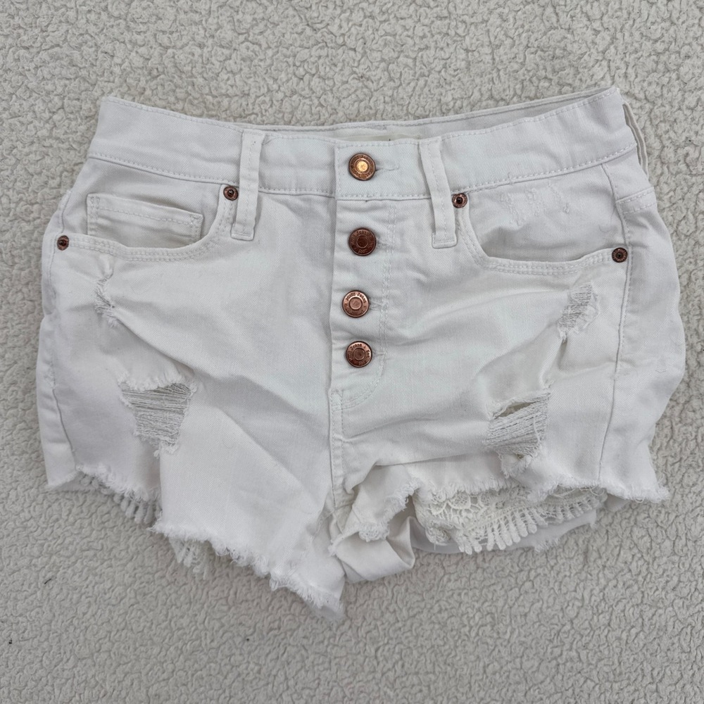 Mudd Distressed Denim Shorts High-Rise Shorties Button Fly White Size 7